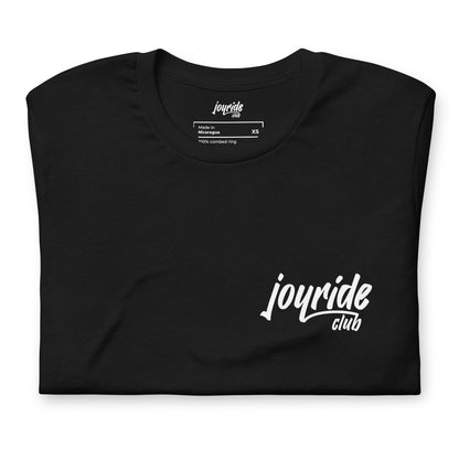 joyride club t shirt for car enthusiasts and lovers, front, black