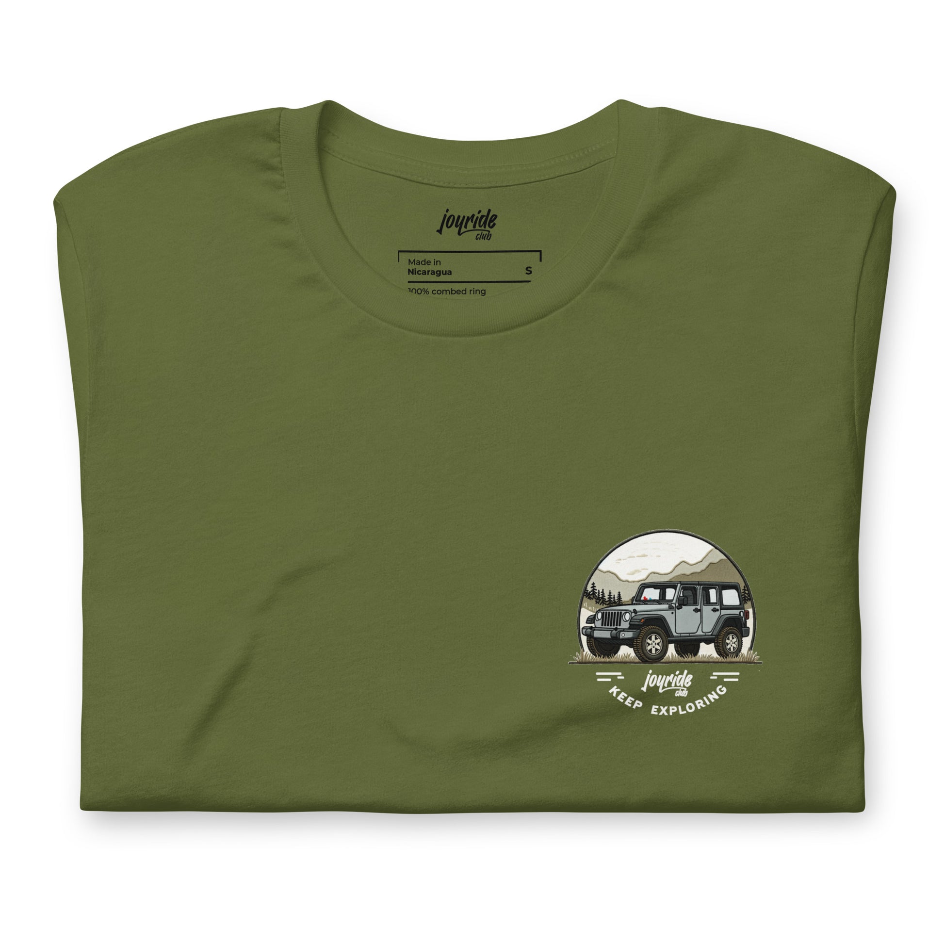 jeep wrangler t shirt for car enthusiasts and lovers, front, army green, folded