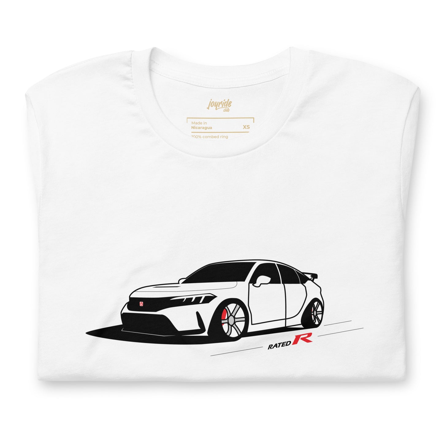 joyride club t shirt for car lovers, Honda Civic Type R FL5 white t shirt, front, folded