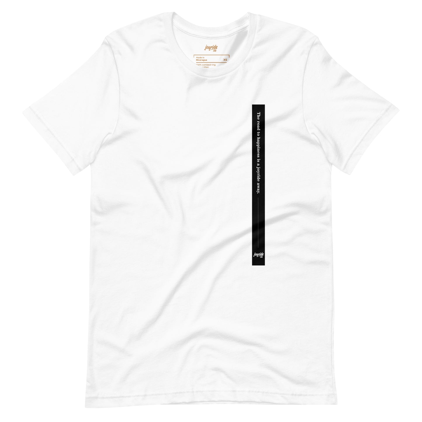 joyride club t shirt for car lovers, the road to happiness is a joyride away, front, white